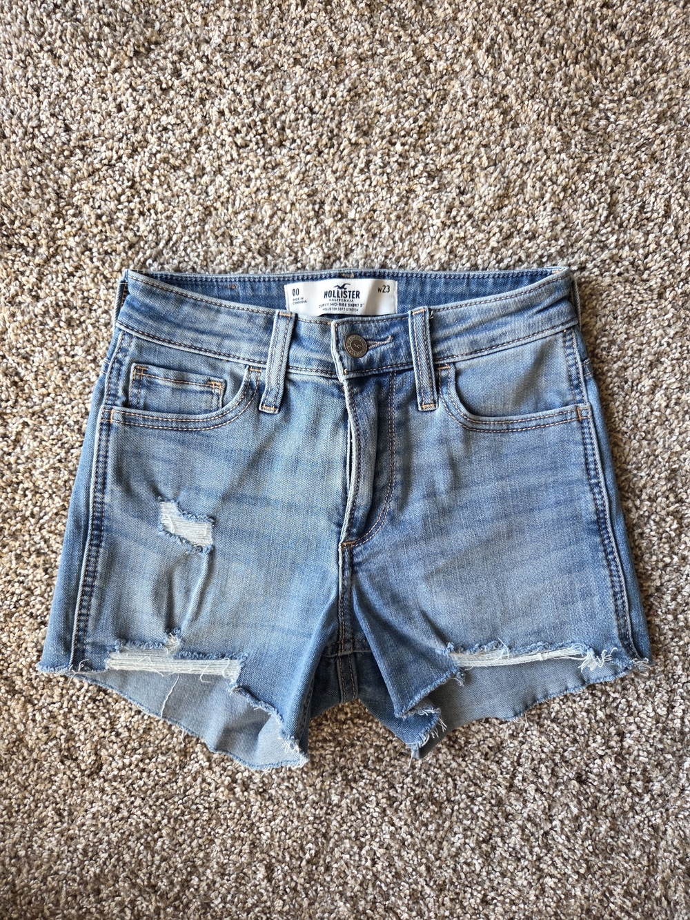Hollister Faded Light Blue Distressed Denim Shorts Size 00
